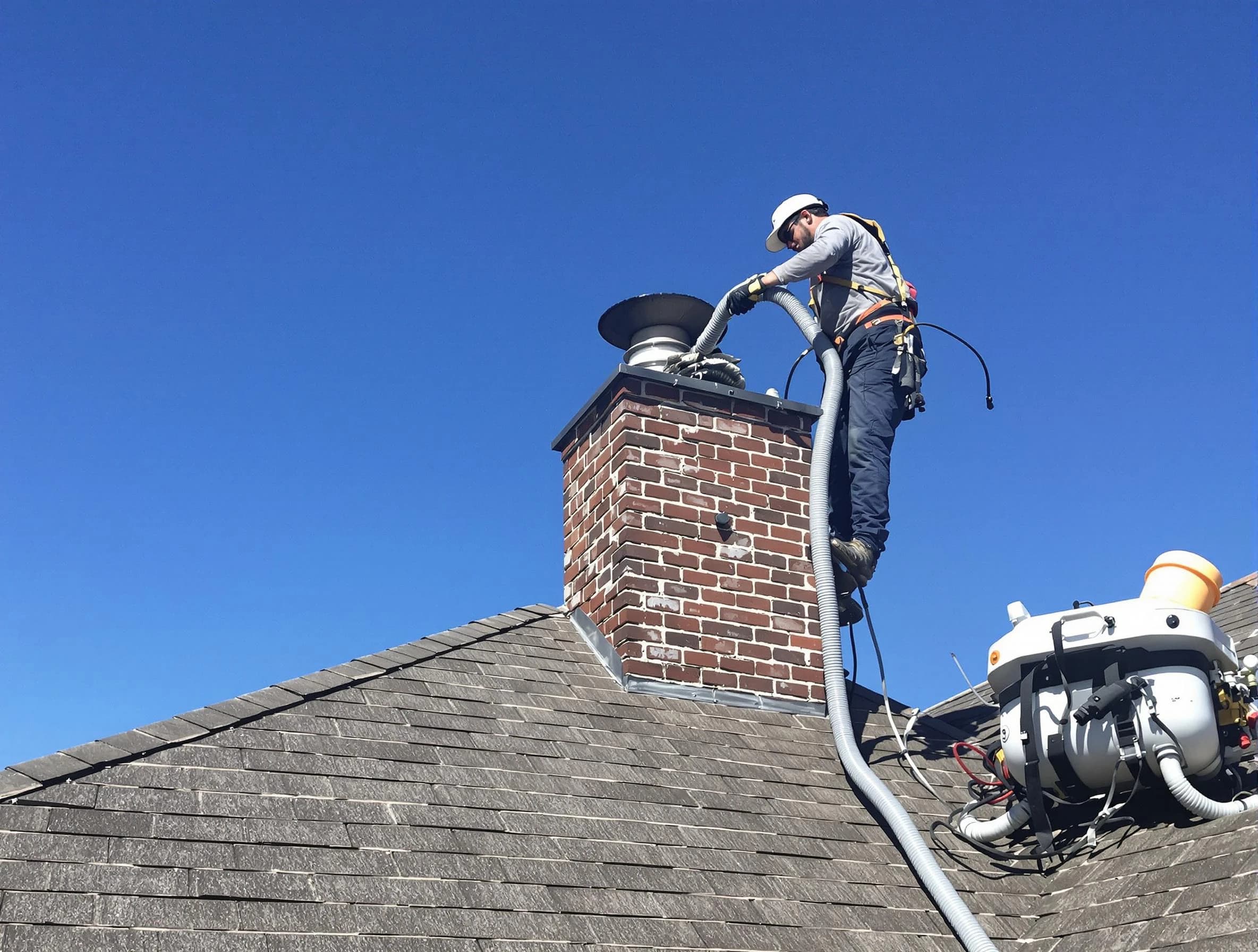 Dedicated Mountain Brook Chimney Sweep team member cleaning a chimney in Mountain Brook, AL
