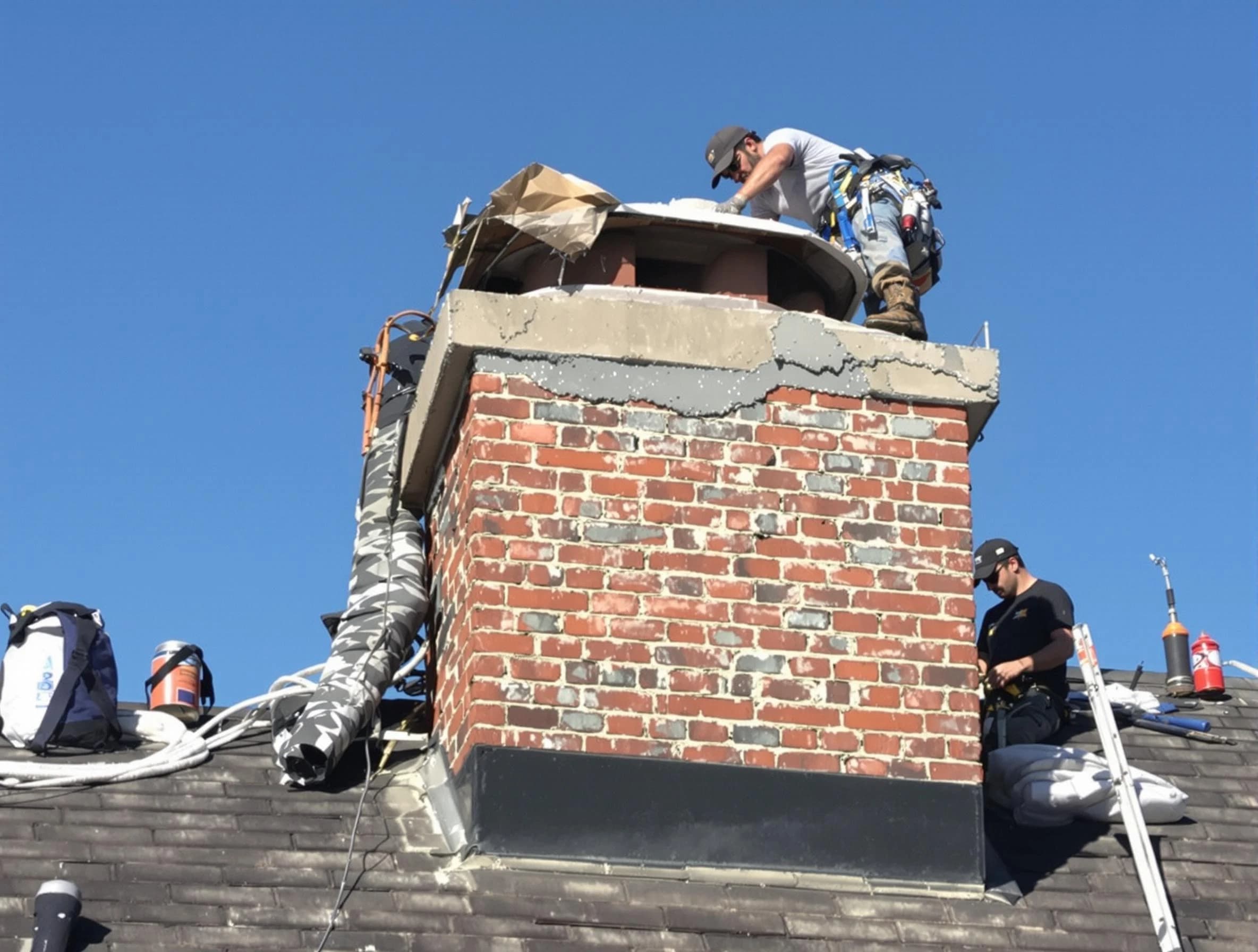 Mountain Brook Chimney Sweep installing a custom chimney crown in Mountain Brook, AL