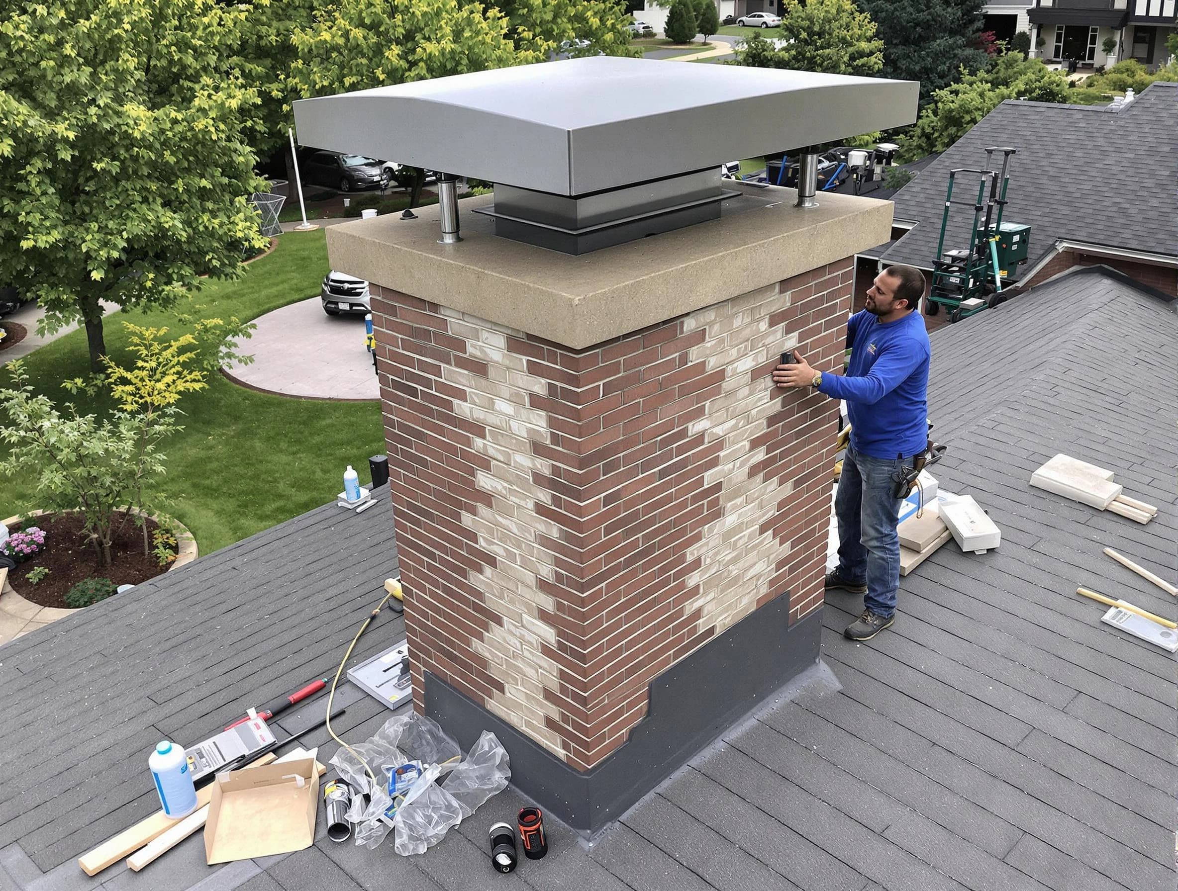 Mountain Brook Chimney Sweep team working on a custom chimney remodel in Mountain Brook, AL