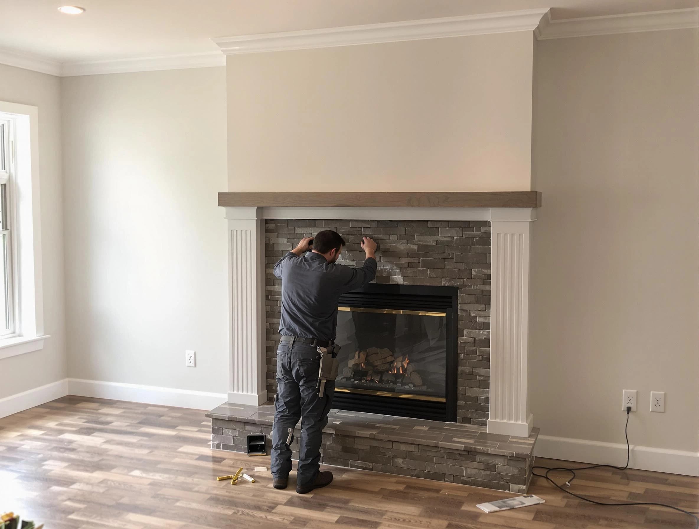 Mountain Brook Chimney Sweep finishing a custom fireplace install in Mountain Brook, AL