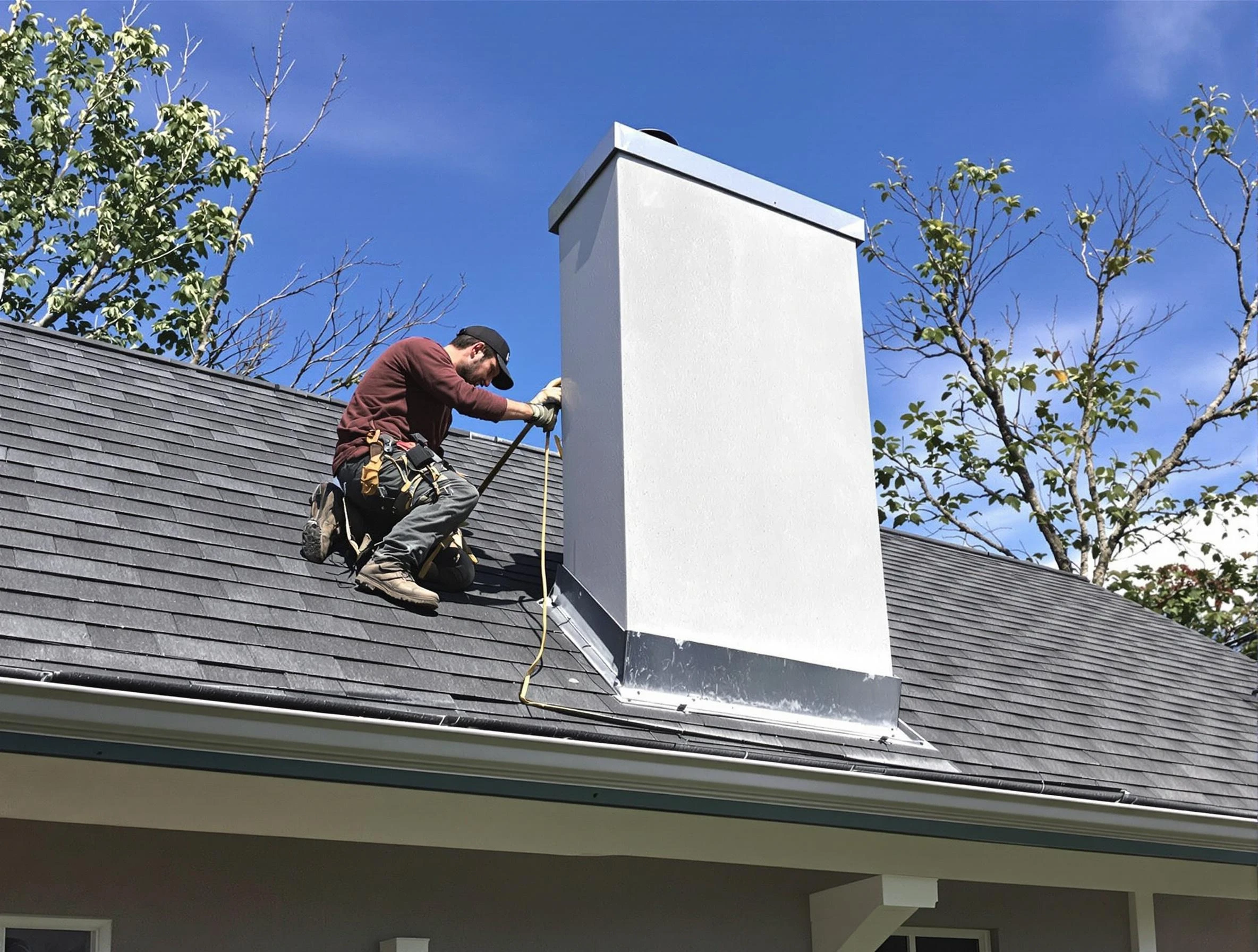 Mountain Brook Chimney Sweep team member finishing chimney construction in Mountain Brook, AL
