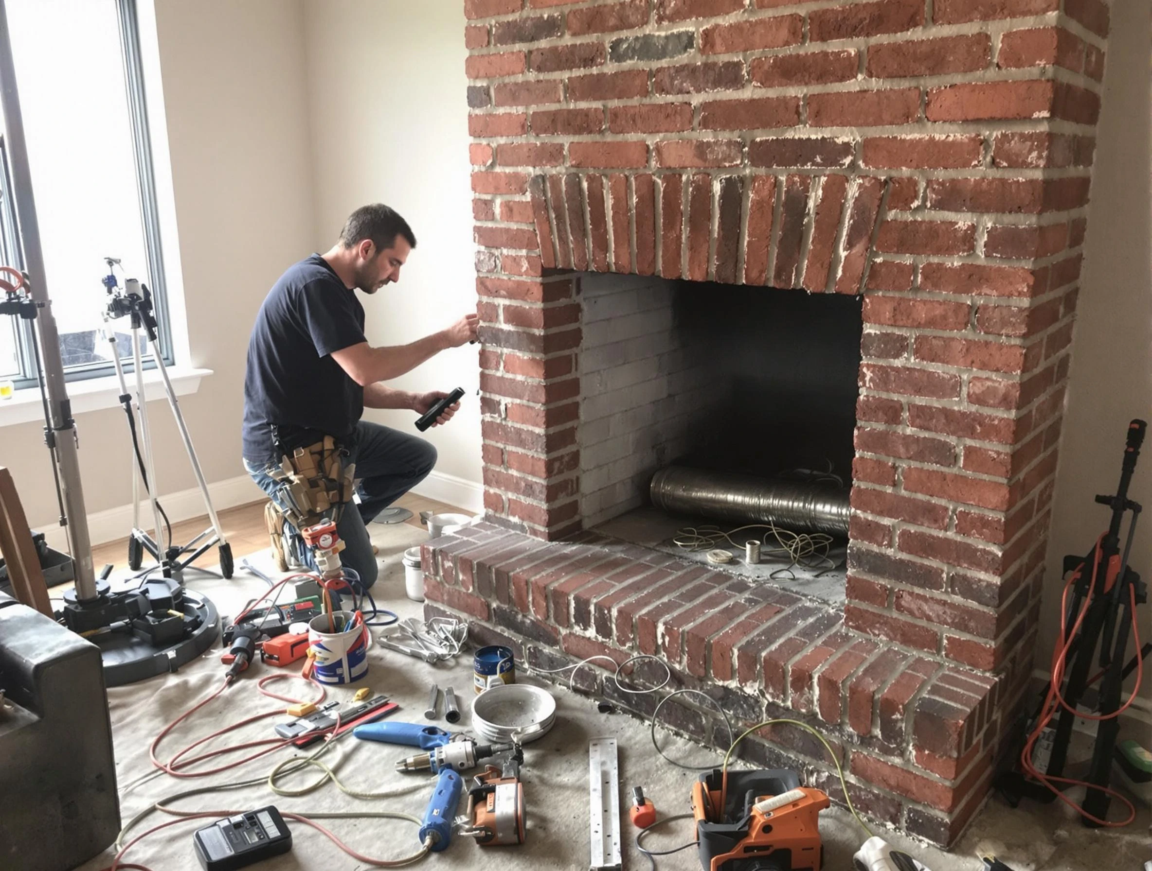 Mountain Brook Chimney Sweep specialist finalizing chimney liner service in Mountain Brook, AL